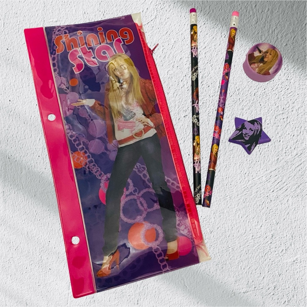 Disney  HANNAH MONTANA Shining Star Y2K Back To School Pencil Case Pouch Eraser